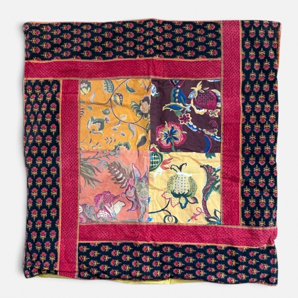 Handprint New York Seattle Reversible Floral Patchwork 24x24 Cotton Pillow Cover